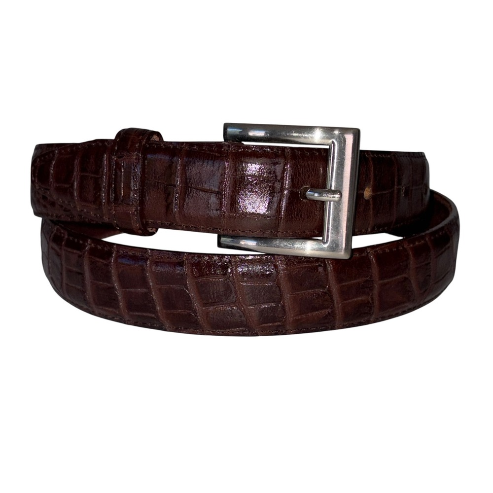 Veari Mens Size 38 Brown Alligator Croc Embossed Bovine Genuine Leather Belt